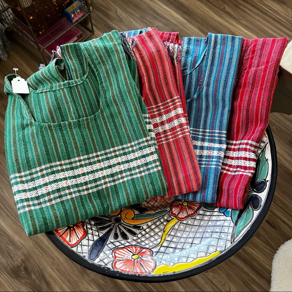 Mexican Tunic Striped Fringe Woven Boho Top Cover Up